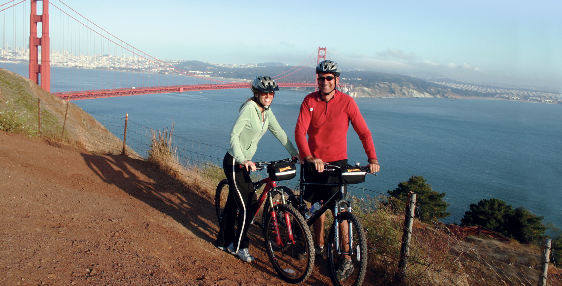 couple on mountain bike rentals in san francisco near golden gate park