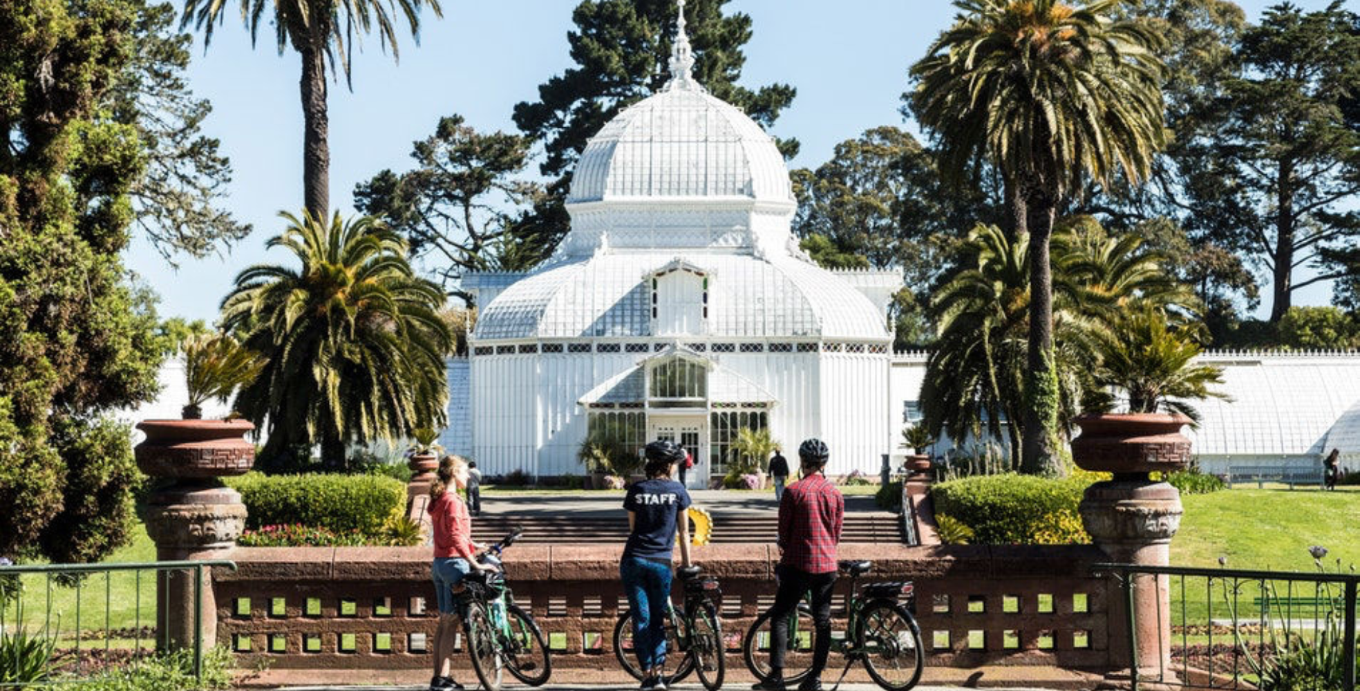 group on bike rentals at Conservatory of Flowers in golden gate park