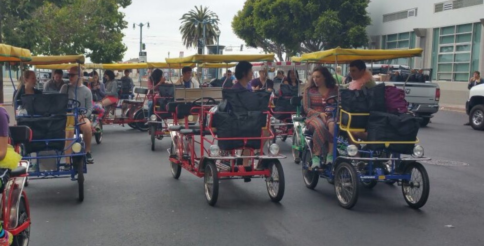 large group outing on surrey bike rentals